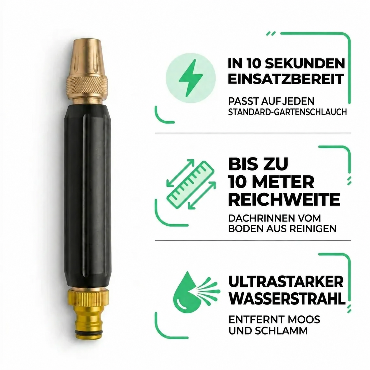 B10 PRO Hochdruckdüse – in 10 Sekunden einsatzbereit, bis zu 10 Meter Reichweite und ultrastarker Wasserstrahl