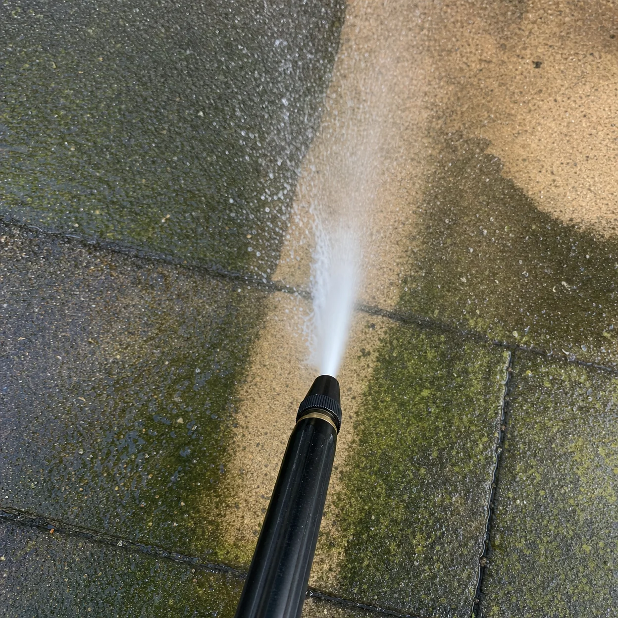 B10 PRO reinigt eine vermooste Terrasse